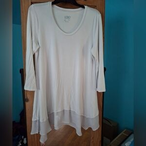 LOGO by Lori Goldstein Creamy Taupe Boho Tunic Women's L Rayon